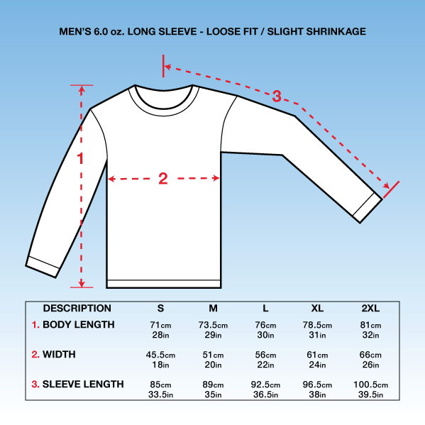 measurements for long sleeve shirts